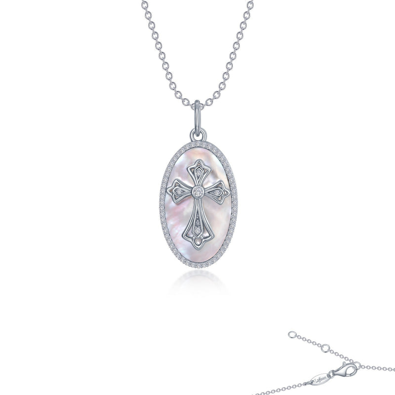 Lafonn Cross on Mother of Pearl Disc Necklace