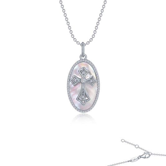 Lafonn Cross on Mother of Pearl Disc Necklace