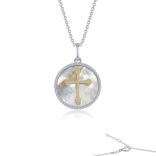 Lafonn Cross on Mother of Pearl Disc Necklace