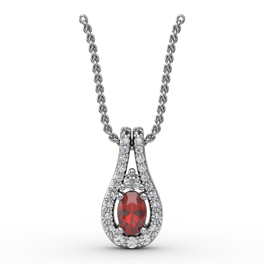 Fana Halo Teardrop Ruby and Diamond Pendant