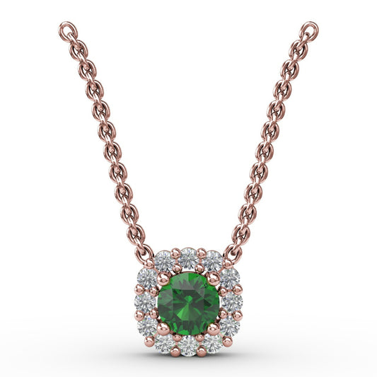 Fana Classic Round Emerald and Diamond Pendant