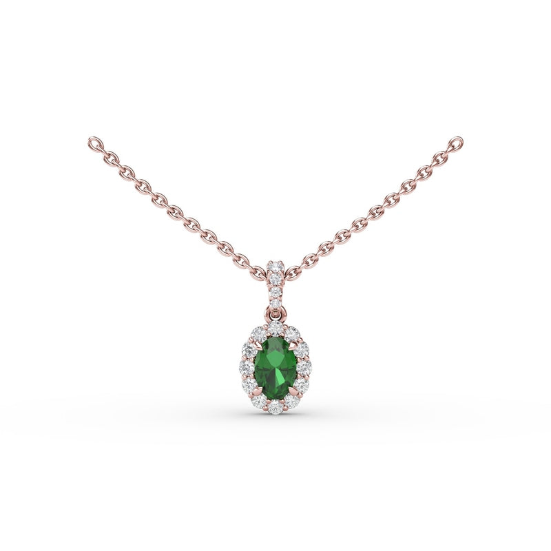 Fana Emerald and Diamond Halo Necklace