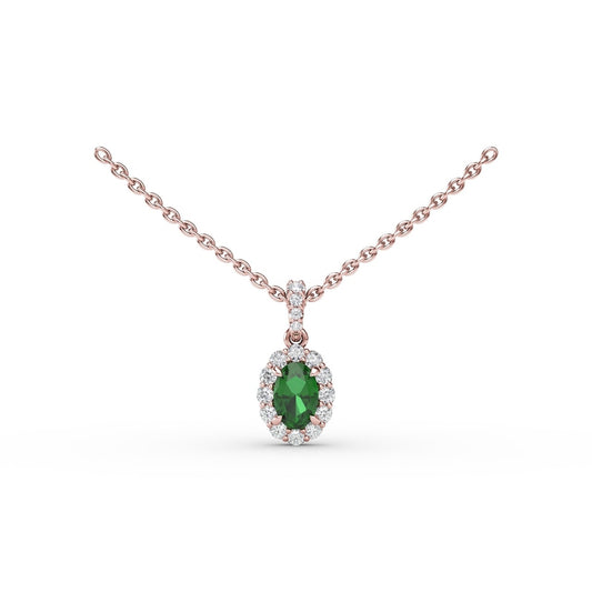 Fana Emerald and Diamond Halo Necklace
