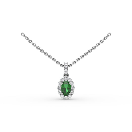 Fana Emerald and Diamond Halo Necklace