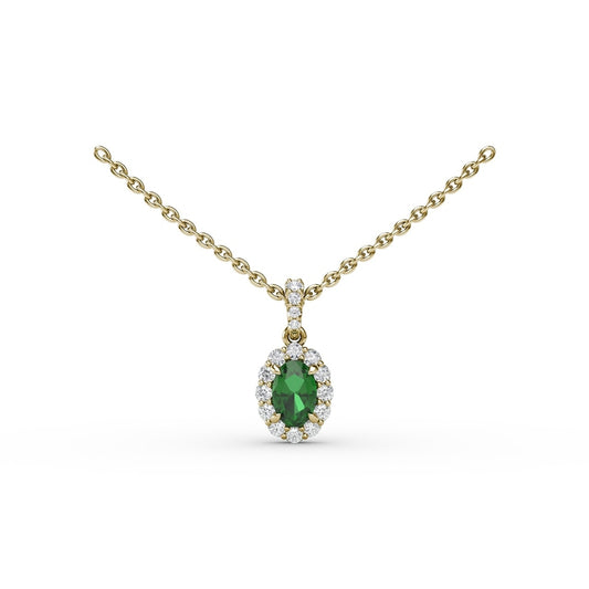 Fana Emerald and Diamond Halo Necklace