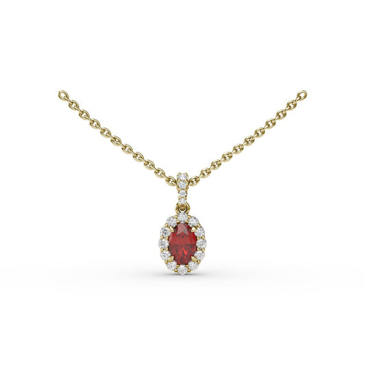 Fana Ruby and Diamond Halo Necklace