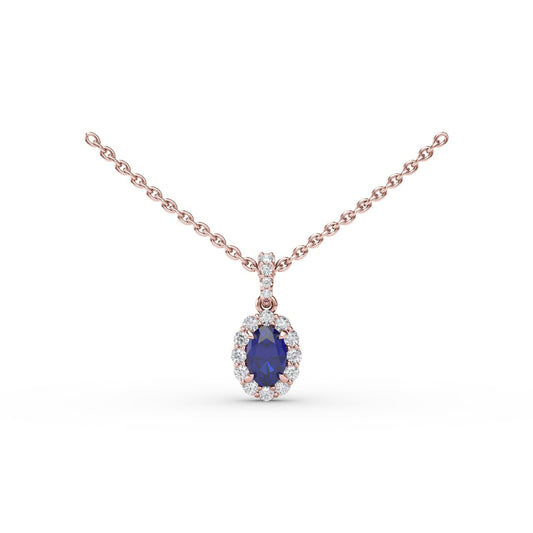 Fana Sapphire and Diamond Halo Necklace