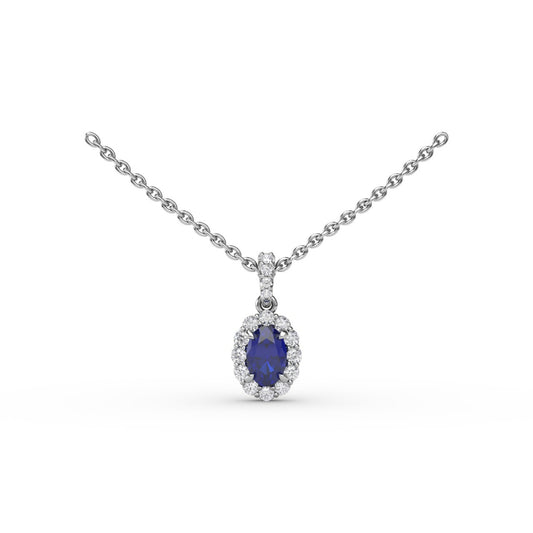 Fana Sapphire and Diamond Halo Necklace