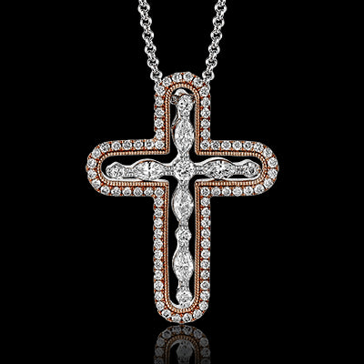 Simon G. Cross Pendant 18k Gold (Rose, White) 0.5 ct Diamond