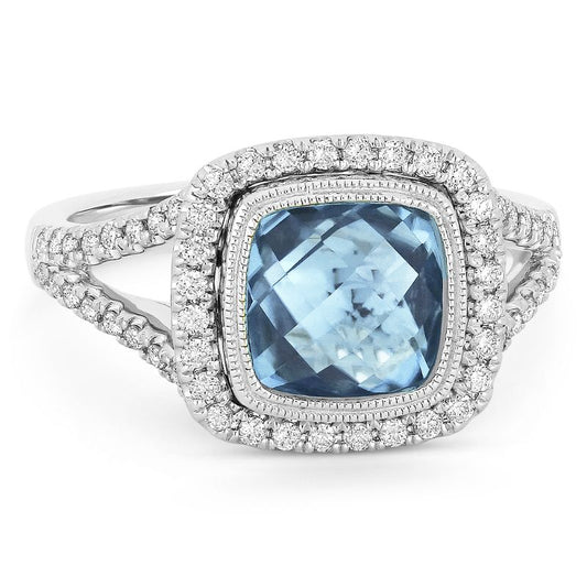 Madison L 14k White Gold Topaz & Diamond Ring