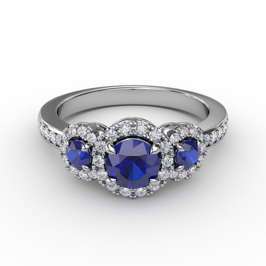 Fana Dazzling Three Stone Sapphire And Diamond Ring