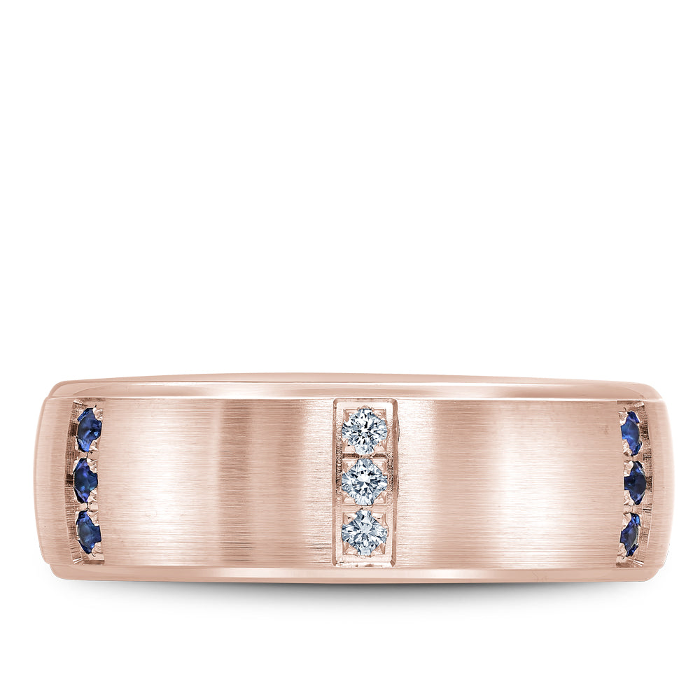 Bleu Royale Wedding Band 7.50mm Rose 18k Gold With 9 RD TCW 0.25ct And 9 RD TCW 0.2ct