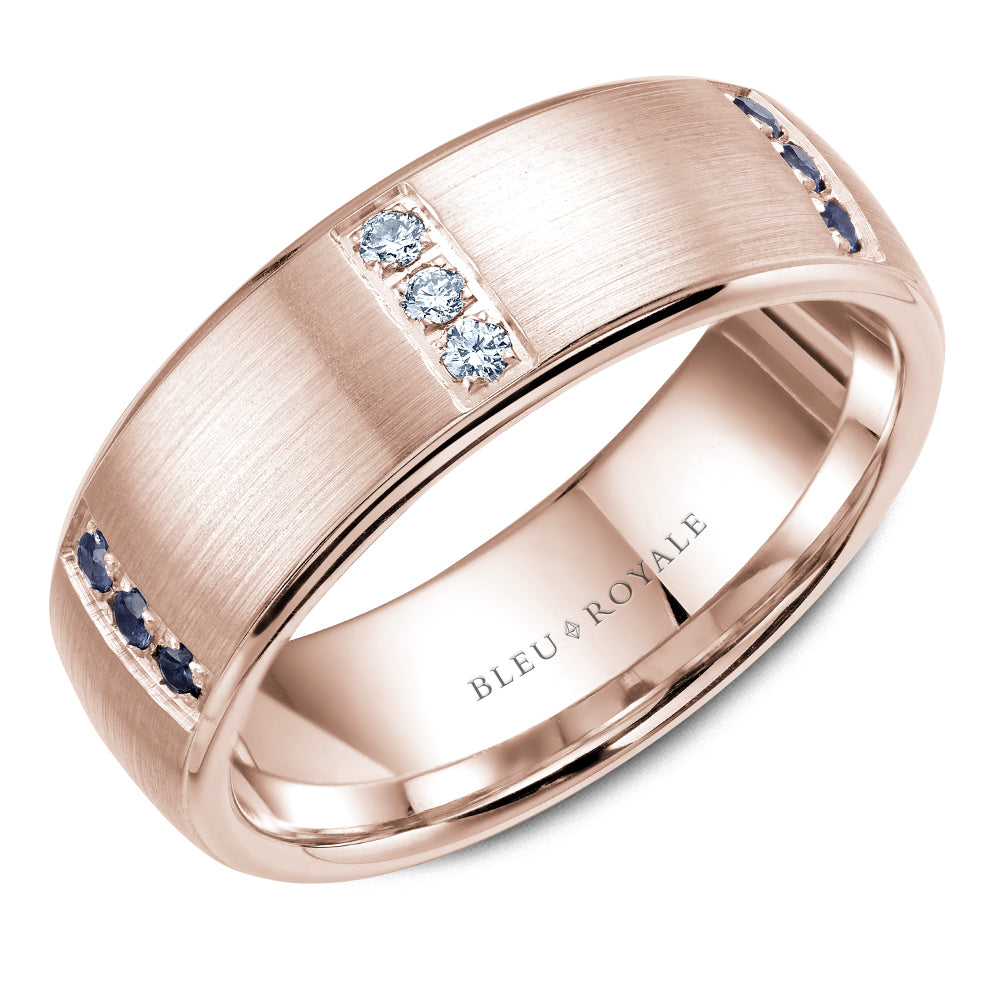 Bleu Royale Wedding Band 7.50mm Rose 18k Gold With 9 RD TCW 0.25ct And 9 RD TCW 0.2ct