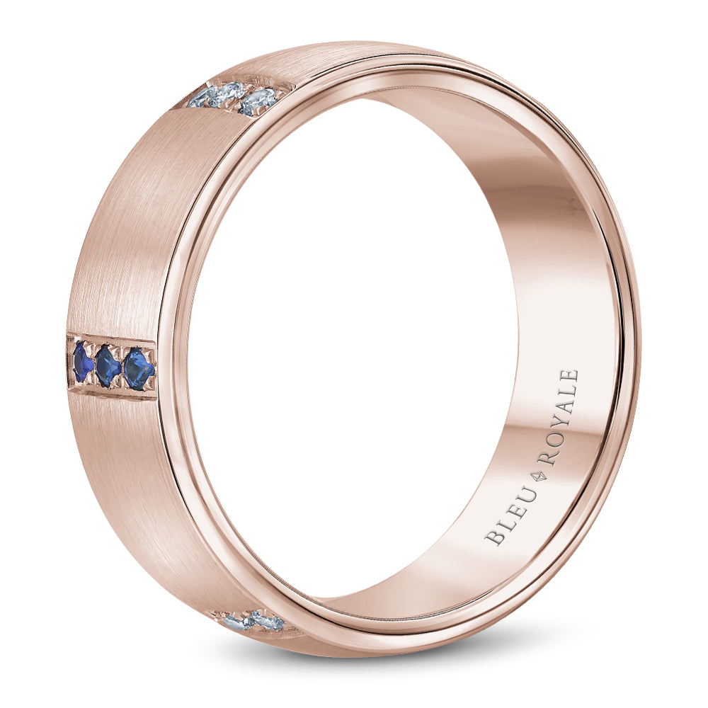 Bleu Royale Wedding Band 7.50mm Rose 18k Gold With 9 RD TCW 0.25ct And 9 RD TCW 0.2ct
