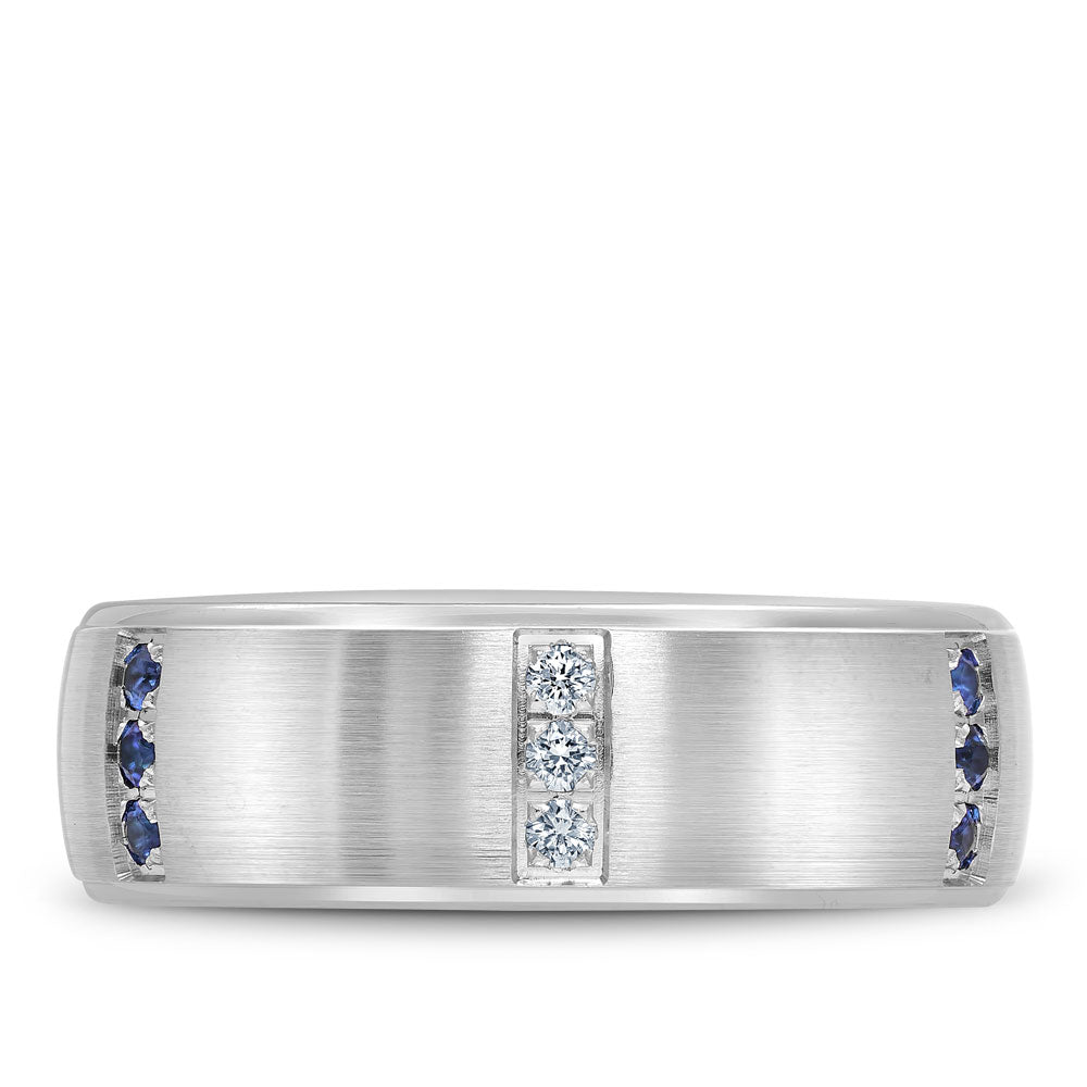 Bleu Royale Wedding Band 7.50mm Platinum With 9 RD TCW 0.25ct And 9 RD TCW 0.2ct