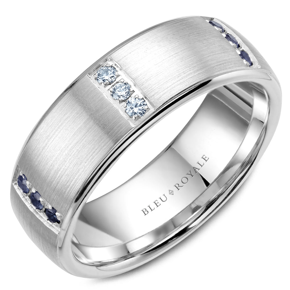 Bleu Royale Wedding Band 7.50mm Platinum With 9 RD TCW 0.25ct And 9 RD TCW 0.2ct