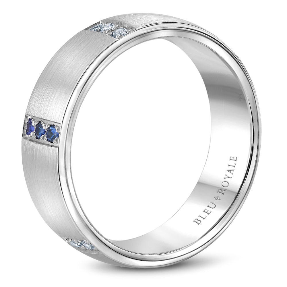 Bleu Royale Wedding Band 7.50mm Platinum With 9 RD TCW 0.25ct And 9 RD TCW 0.2ct