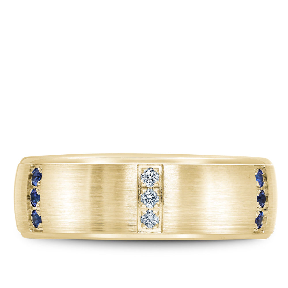 Bleu Royale Wedding Band 7.50mm Yellow 18k Gold With 9 RD TCW 0.25ct And 9 RD TCW 0.2ct