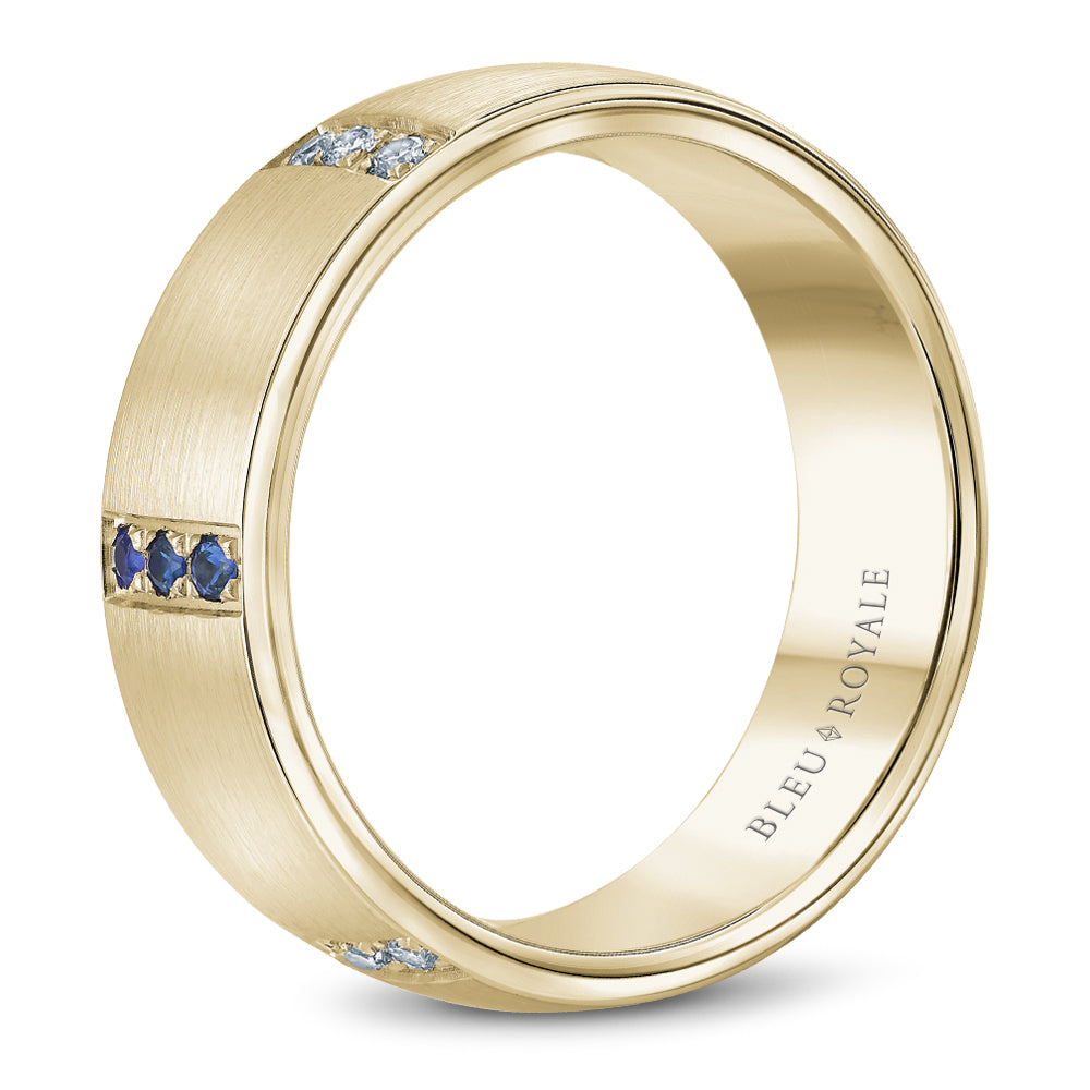 Bleu Royale Wedding Band 7.50mm Yellow 18k Gold With 9 RD TCW 0.25ct And 9 RD TCW 0.2ct
