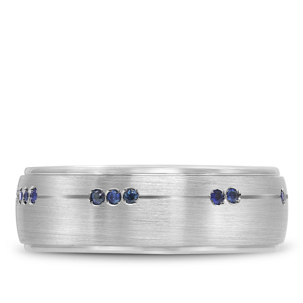Bleu Royale Wedding Band 7.50mm White 14k Gold With 10 RD TCW 0.08ct