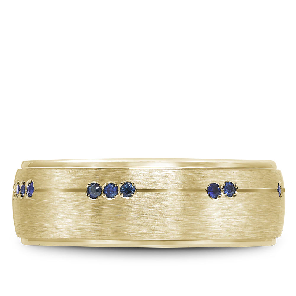 Bleu Royale Wedding Band 7.50mm Yellow 14k Gold With 10 RD TCW 0.14ct