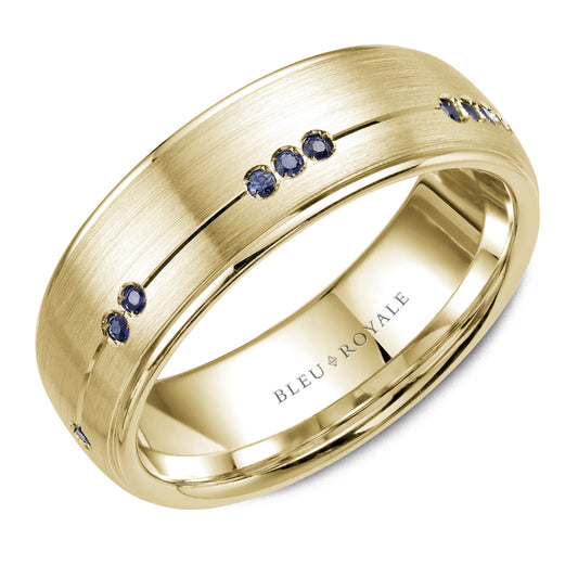 Bleu Royale Wedding Band 7.50mm Yellow 18k Gold With 10 RD TCW 0.08ct