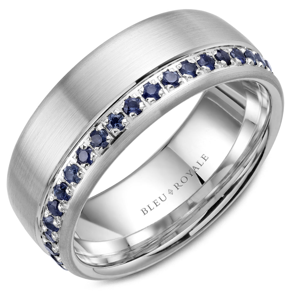 Bleu Royale Wedding Band 8.50mm White 18k Gold With 38 RD TCW 0.87ct