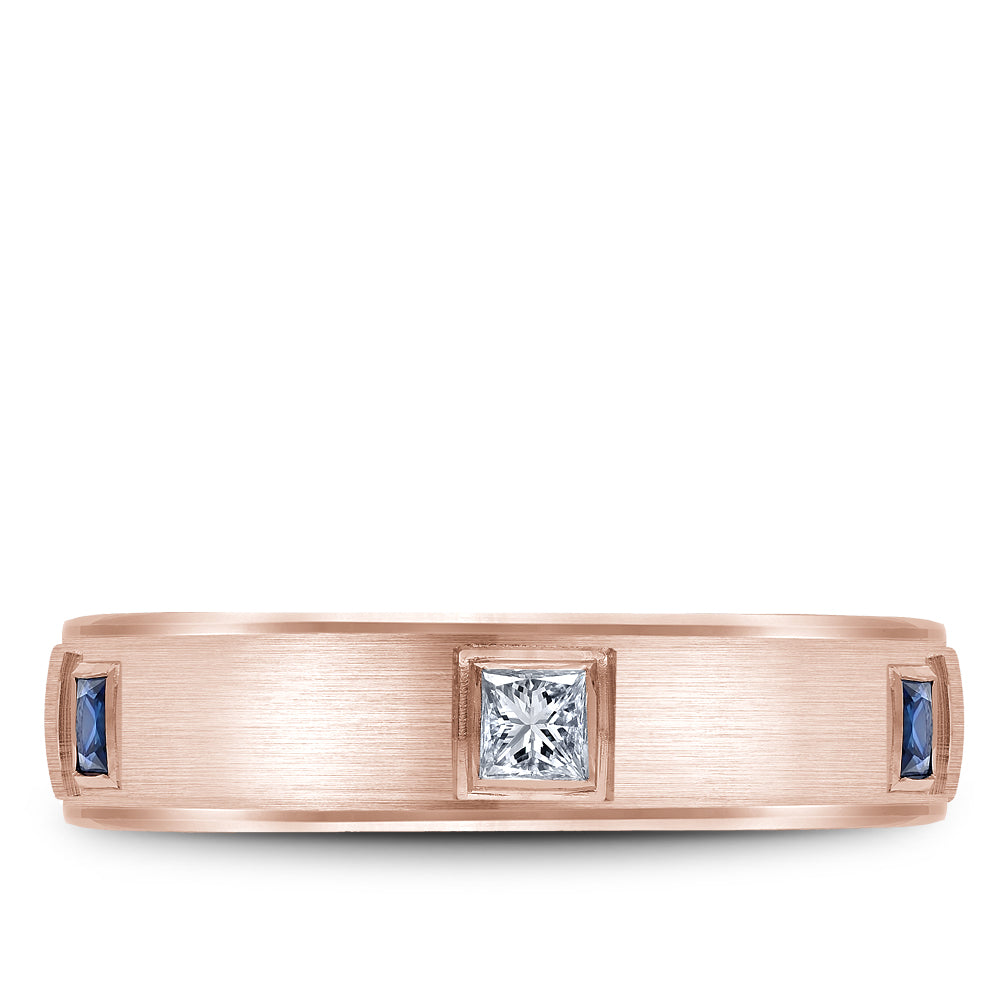 Bleu Royale Wedding Band 5.50mm Rose 18k Gold With 3 PR TCW 0.33ct And 3 PR TCW 0.3ct