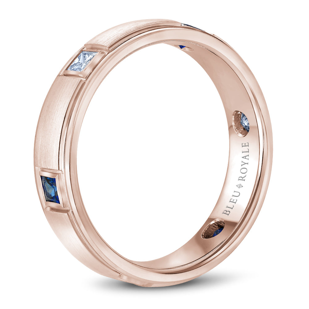 Bleu Royale Wedding Band 5.50mm Rose 14k Gold With 3 PR TCW 0.33ct And 3 PR TCW 0.3ct