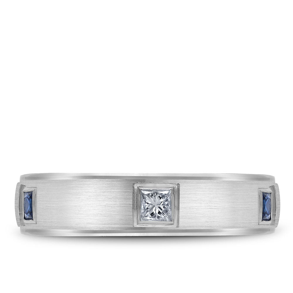 Bleu Royale Wedding Band 5.50mm White 18k Gold With 3 PR TCW 0.33ct And 3 PR TCW 0.3ct