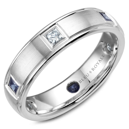 Bleu Royale Wedding Band 5.50mm White 18k Gold With 3 PR TCW 0.33ct And 3 PR TCW 0.3ct