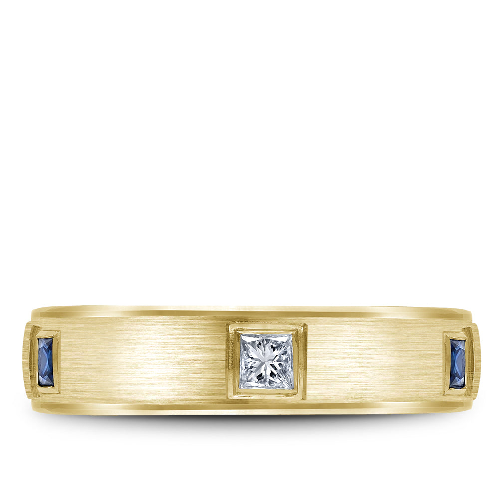 Bleu Royale Wedding Band 5.50mm Yellow 14k Gold With 3 PR TCW 0.33ct And 3 PR TCW 0.3ct