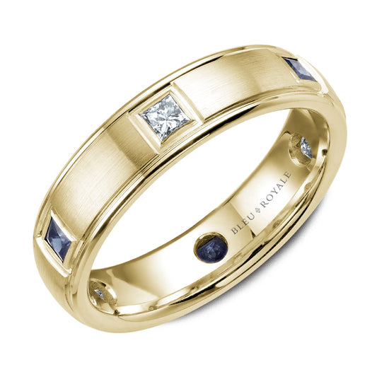 Bleu Royale Wedding Band 5.50mm Yellow 14k Gold With 3 PR TCW 0.33ct And 3 PR TCW 0.3ct