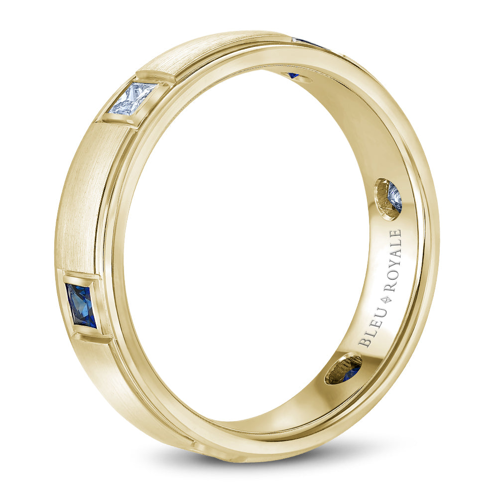 Bleu Royale Wedding Band 5.50mm Yellow 18k Gold With 3 PR TCW 0.33ct And 3 PR TCW 0.3ct