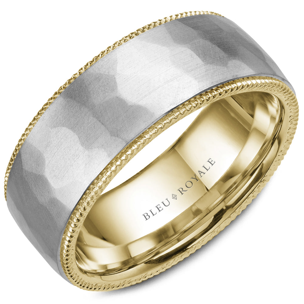 Bleu Royale Legacy Wedding Band 8.50mm White and Yellow 18k Gold