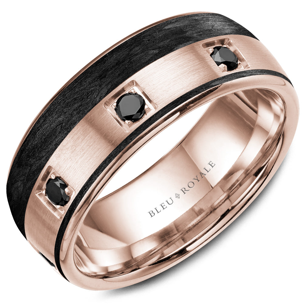 Bleu Royale Wedding Band 8.50mm 14k & Forged Carbon Fiber