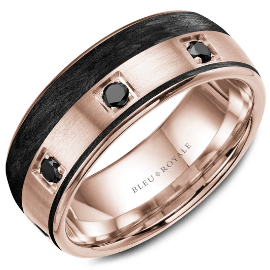 Bleu Royale Wedding Band 8.50mm 14k & Forged Carbon Fiber