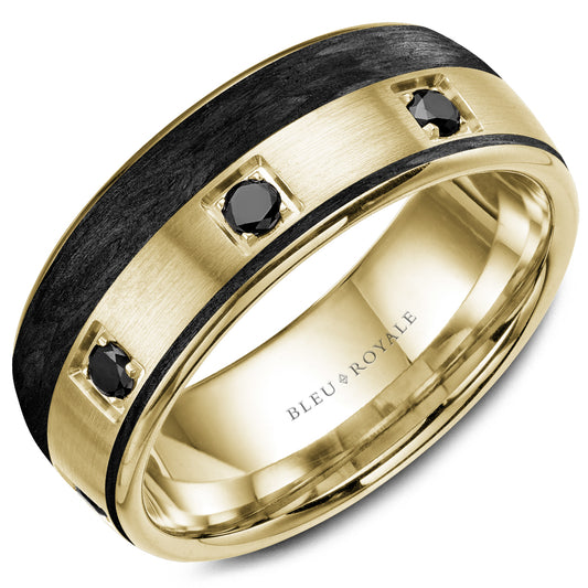 Bleu Royale Wedding Band 8.50mm 14k & Forged Carbon Fiber