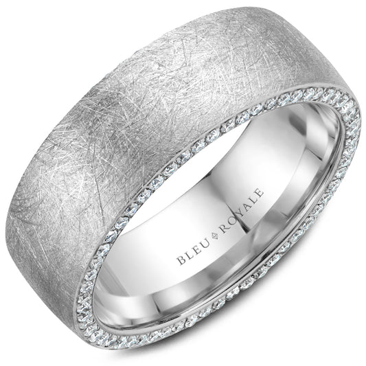 Bleu Royale Wedding Band 8.00mm White 18k Gold With 110 RD TCW 0.68ct