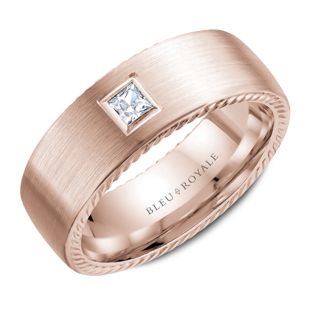Bleu Royale Wedding Band 8.00mm Rose 18k Gold With 1 PR TCW 0.15ct