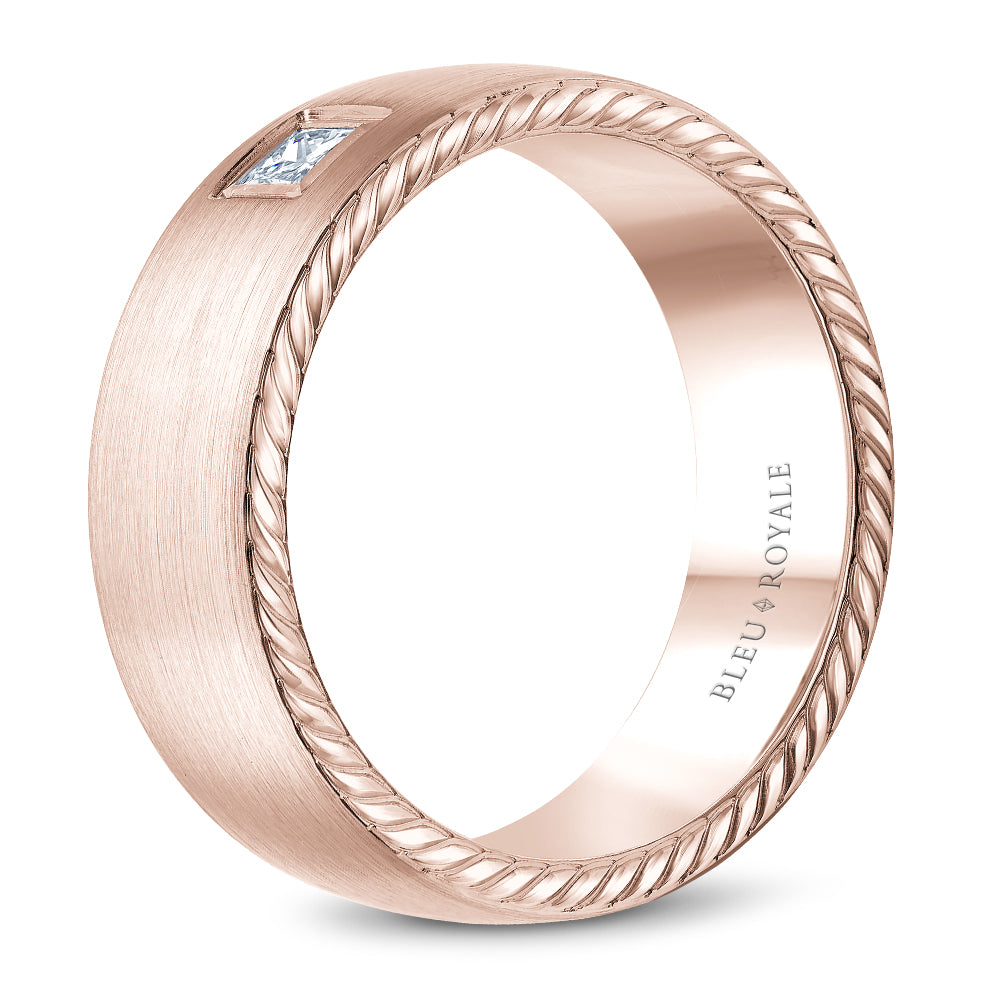 Bleu Royale Wedding Band 8.00mm Rose 14k Gold With 1 PR TCW 0.15ct