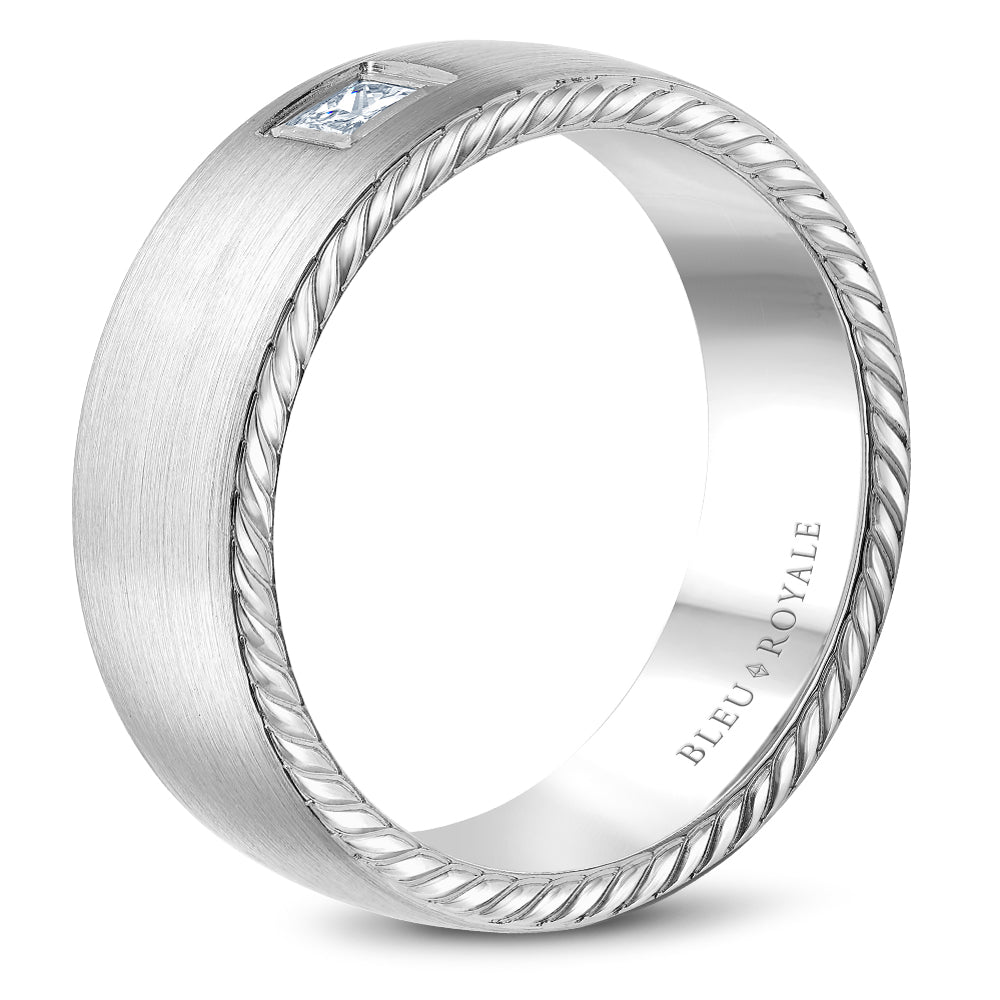 Bleu Royale Wedding Band 8.00mm White 18k Gold With 1 PR TCW 0.15ct