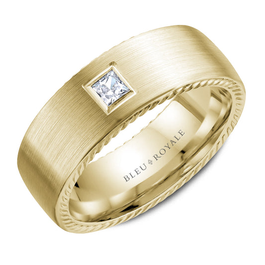 Bleu Royale Wedding Band 8.00mm Yellow 14k Gold With 1 PR TCW 0.15ct