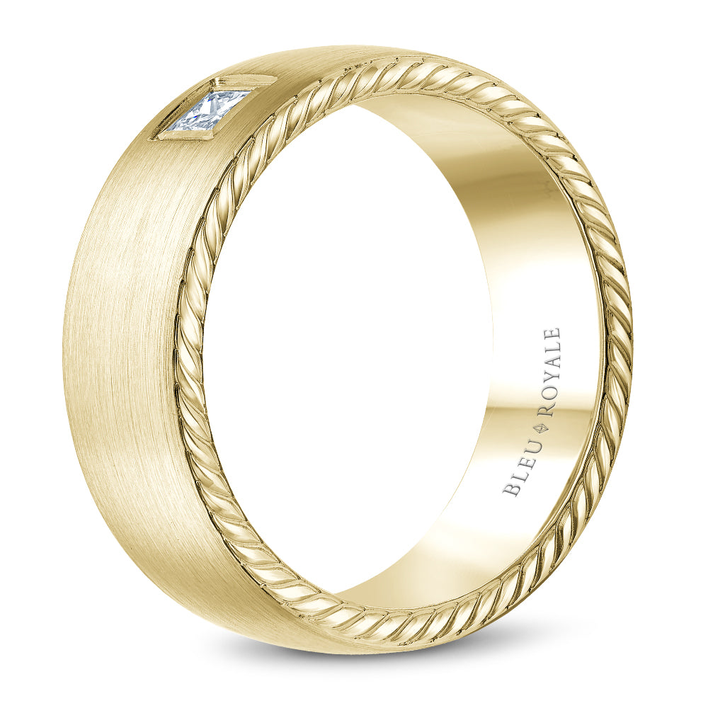 Bleu Royale Wedding Band 8.00mm Yellow 14k Gold With 1 PR TCW 0.15ct