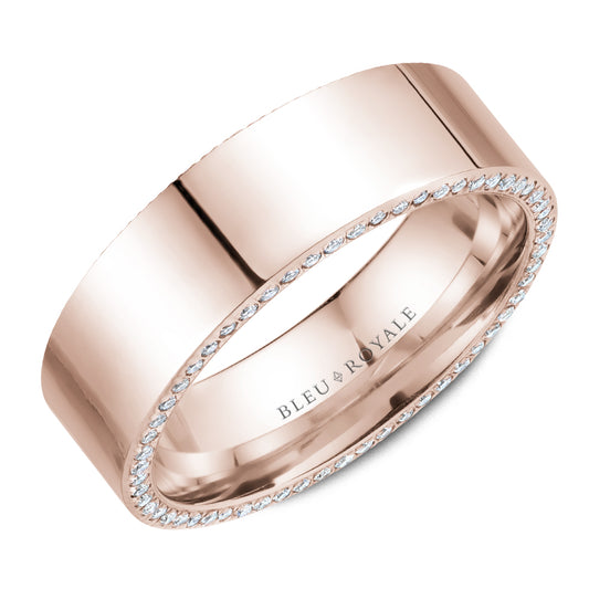 Bleu Royale Wedding Band 7.50mm Rose 14k Gold With 108 RD TCW 0.67ct