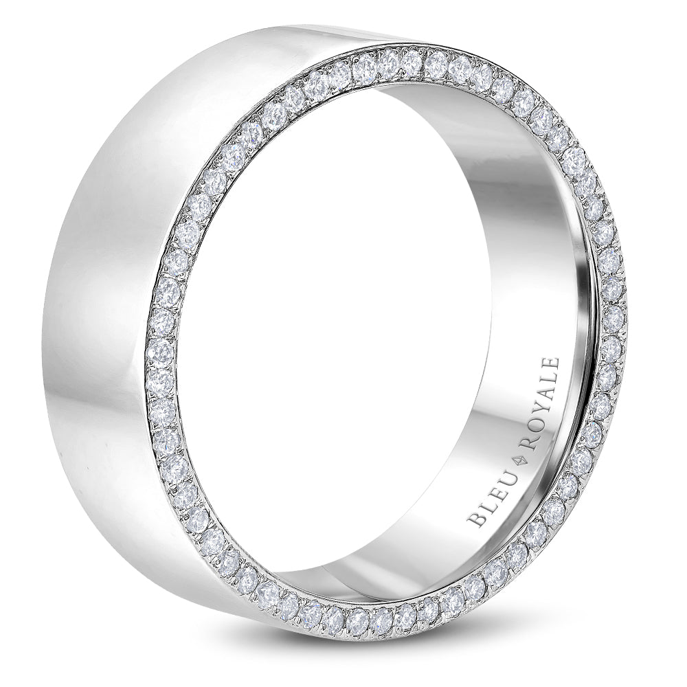 Bleu Royale Wedding Band 7.50mm White 18k Gold With 108 RD TCW 0.67ct