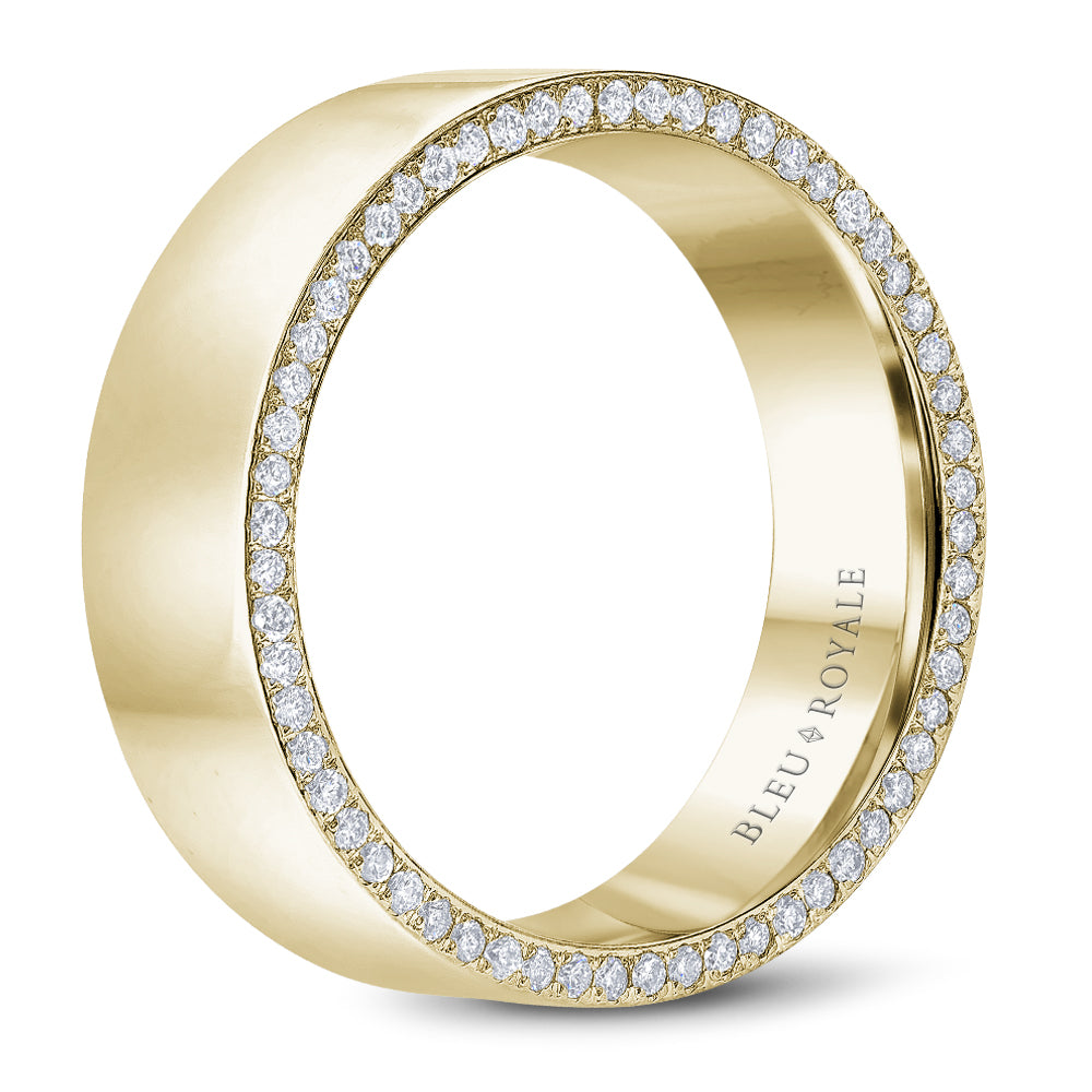 Bleu Royale Wedding Band 7.50mm Yellow 14k Gold With 108 RD TCW 0.67ct