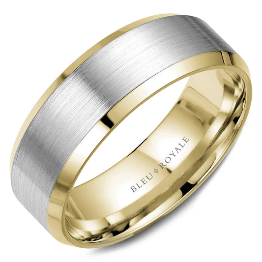 Bleu Royale Legacy Wedding Band 7.50mm White and Yellow 14k Gold