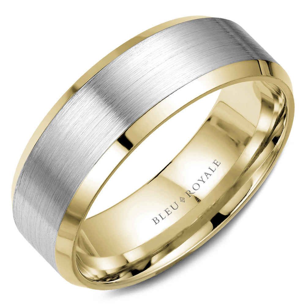 Bleu Royale Legacy Wedding Band 7.50mm White and Yellow 18k Gold