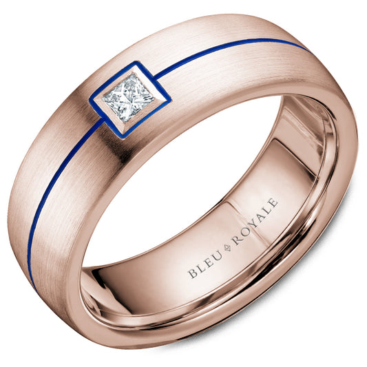 Bleu Royale Wedding Band 7.50mm Rose 14k Gold With 1 PR TCW 0.15ct